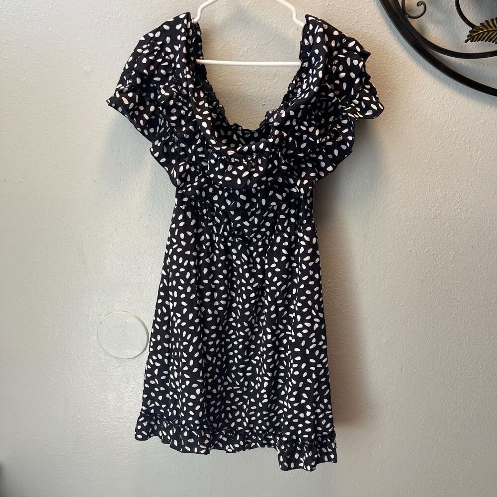 Polka Dot Ruffle Off-Shoulder Dress  ePretty‎ summer dress Elasticized Waistband